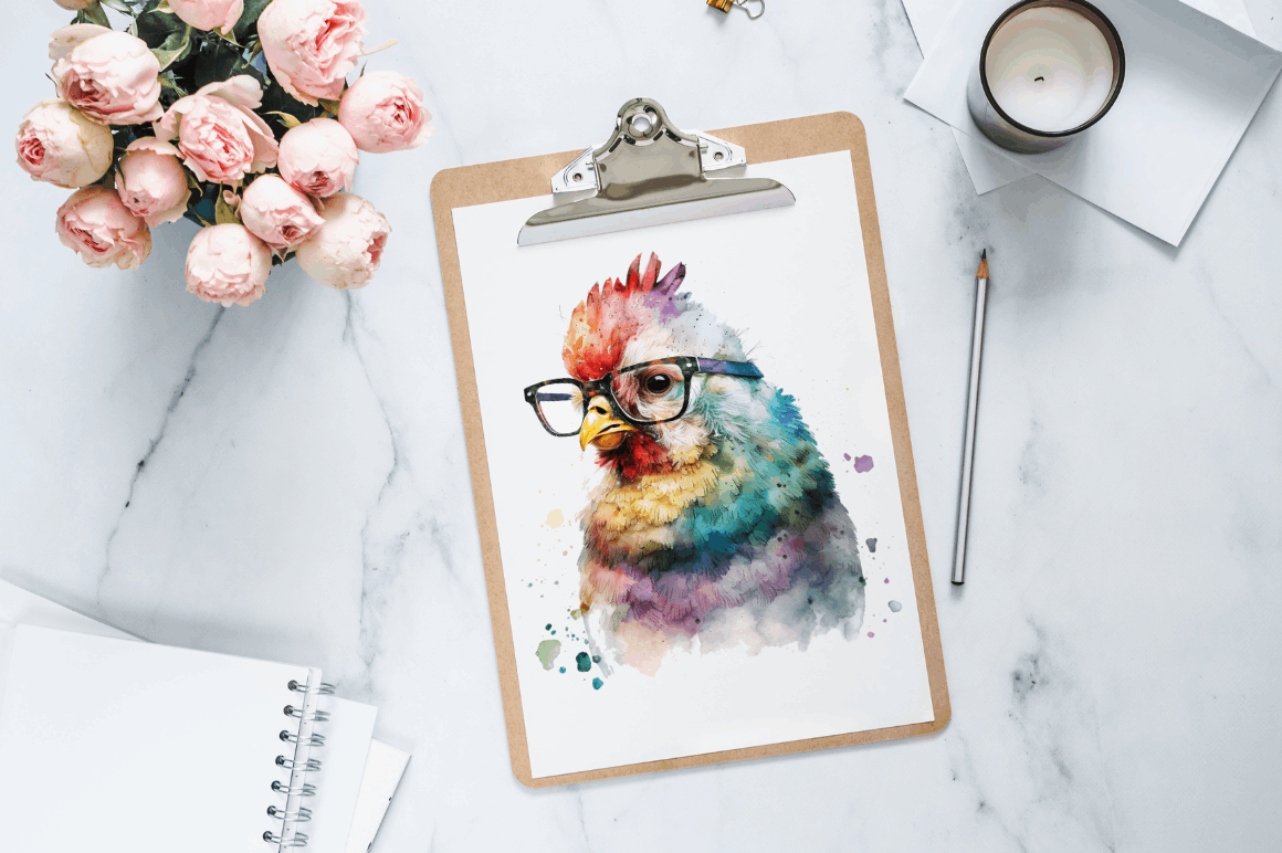 Watercolor Funny Chicken Clipart PNG Bundle