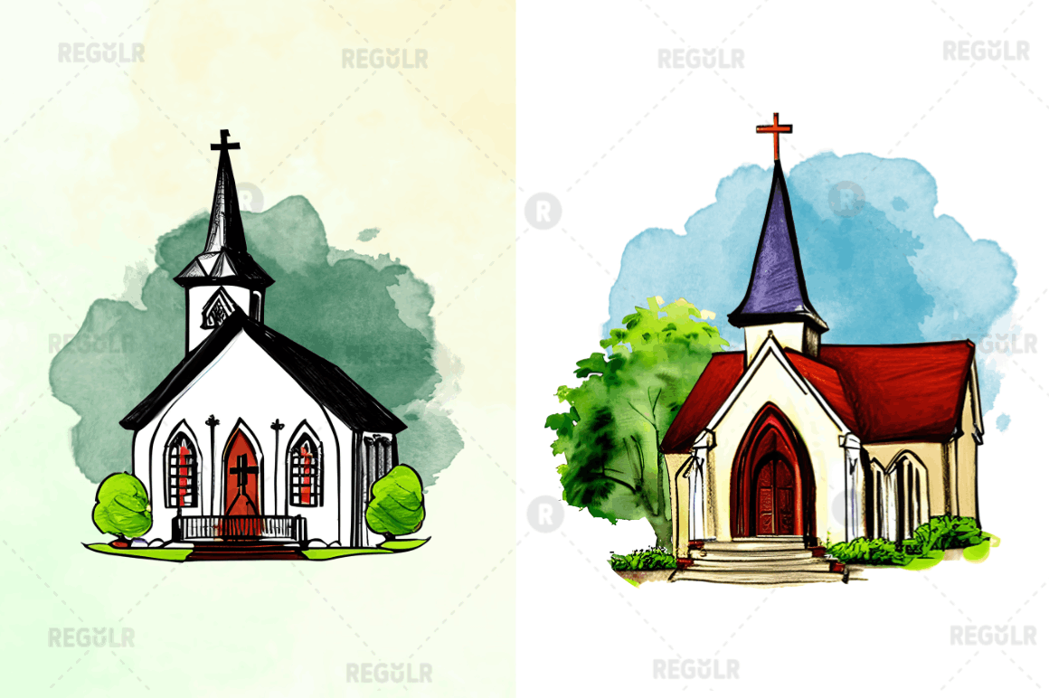 Watercolor Church Sublimation Clipart Bundle