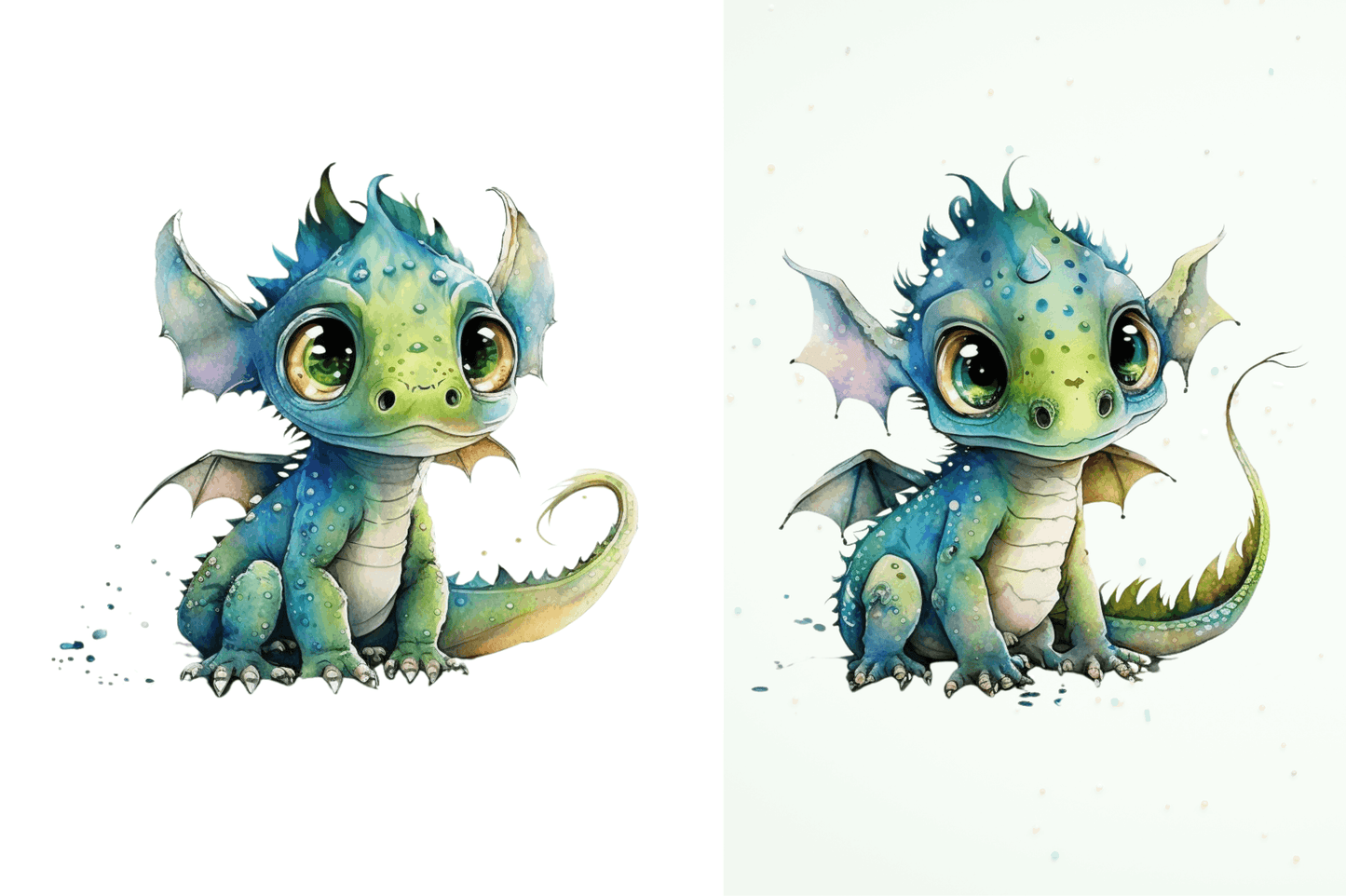 watercolor Cute Black Dragon Wall Art Clipart Bundle
