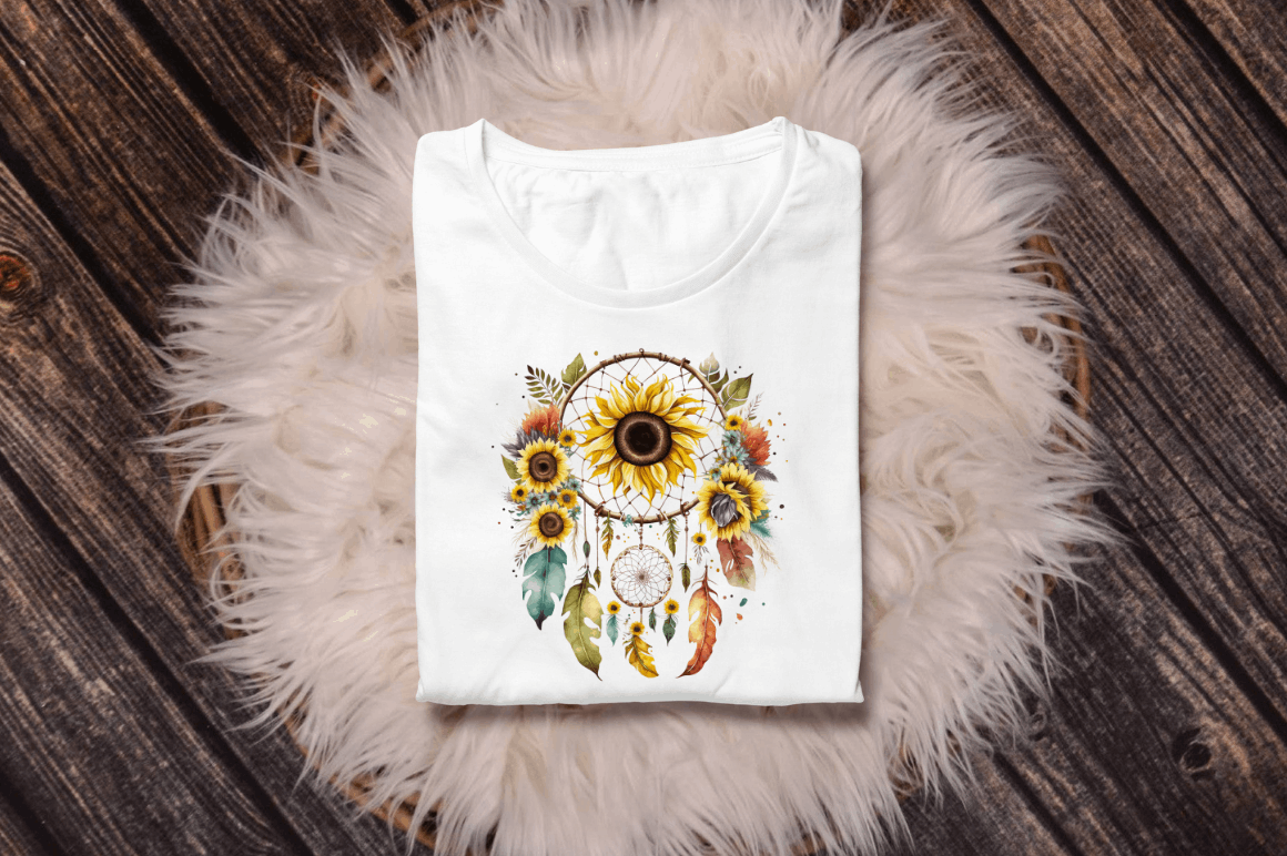 Watercolor Sunflower Dreamcatcher Clipart Bundle