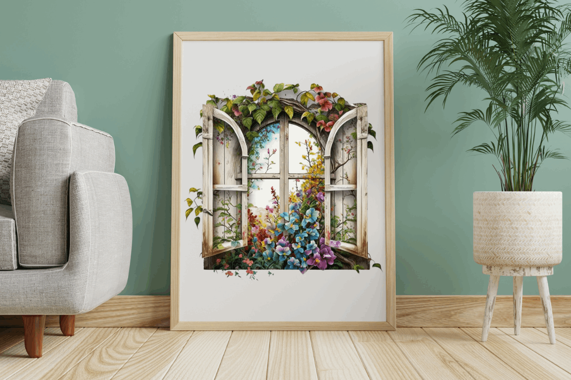 Watercolor Floral Window Clipart Bundle