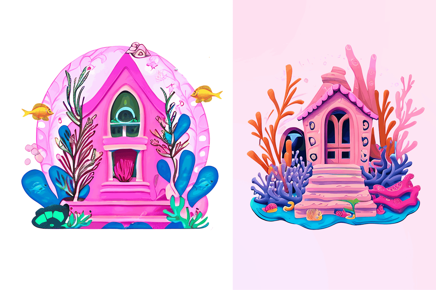 Watercolor Underwater House Clipart Bundle