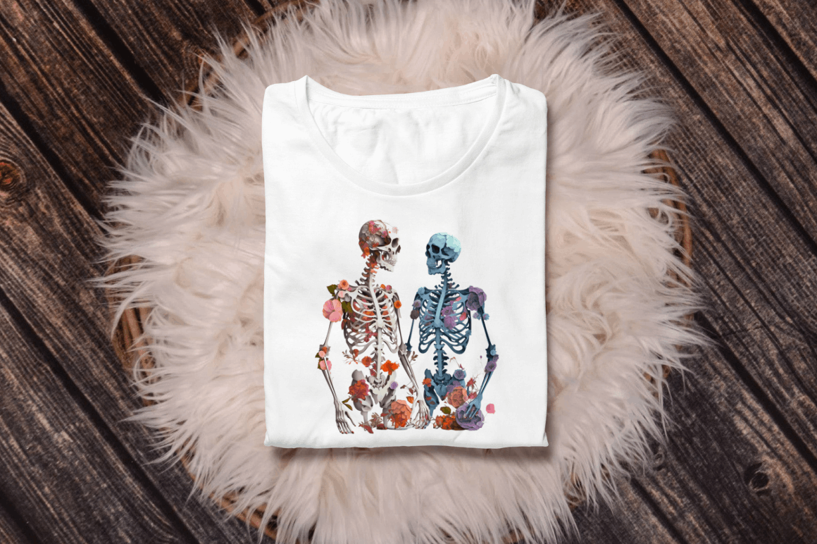 Watercolor Skeleton Couple Clipart Bundle