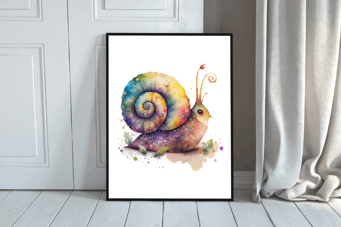 Watercolor Cute Fairy Snail Clipart Bundle