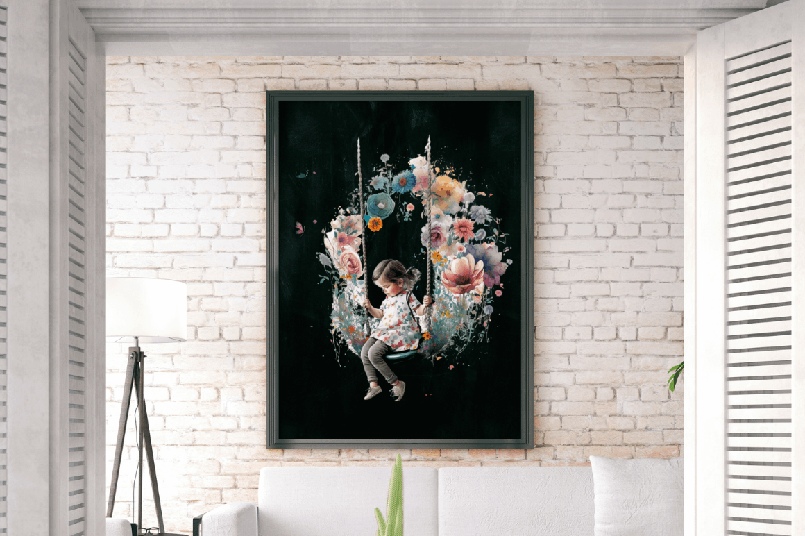 Watercolor Little Girl and Swing Clipart Bundle