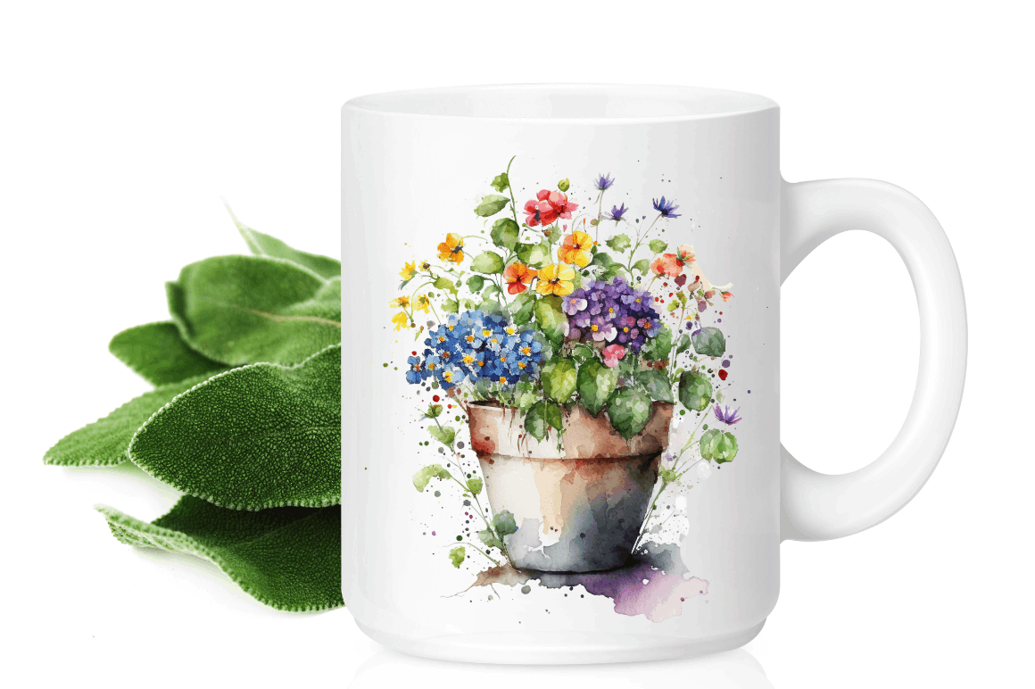 Watercolor Hand Draw Flowers Pot Clipart