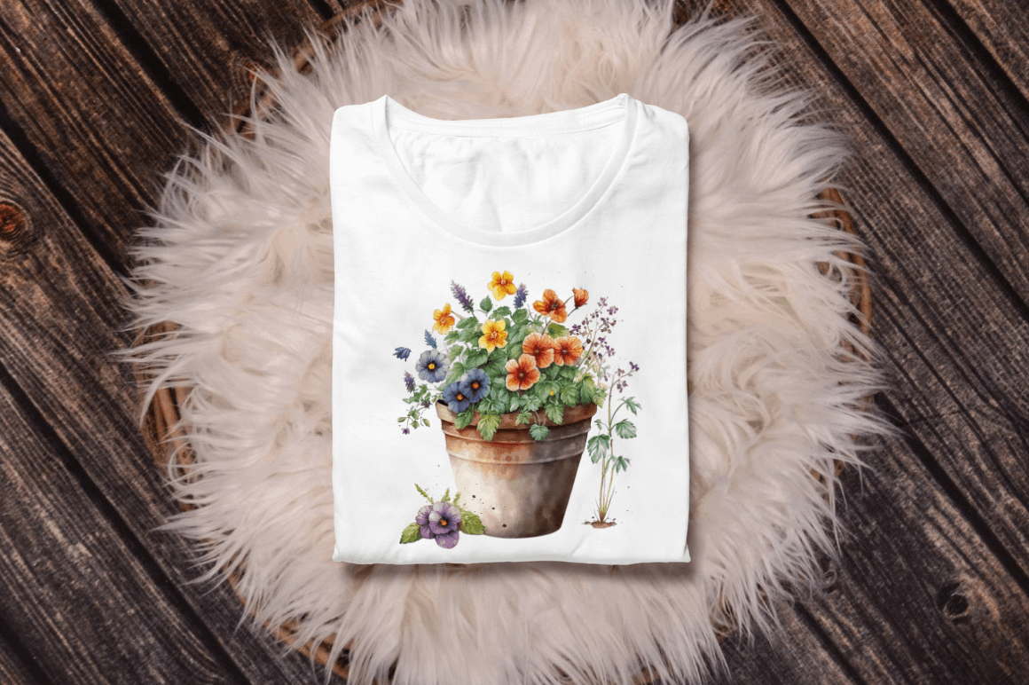 Watercolor Hand Draw Flowers Pot Clipart