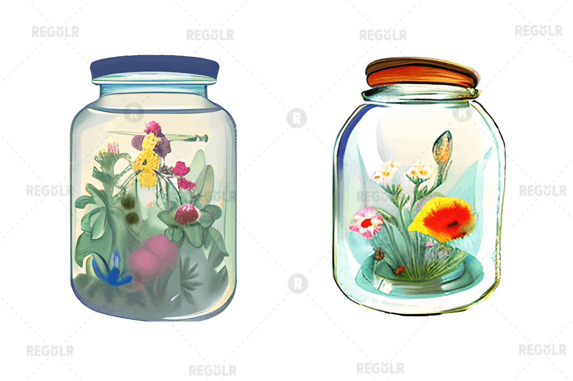 Watercolor Floral Jar Clipart Bundle