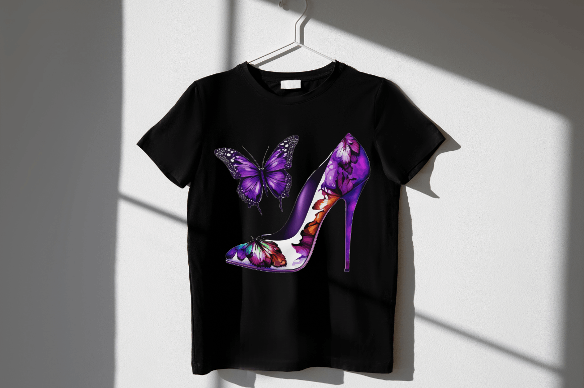 Watercolor Butterfly High Heels Clipart Bundle