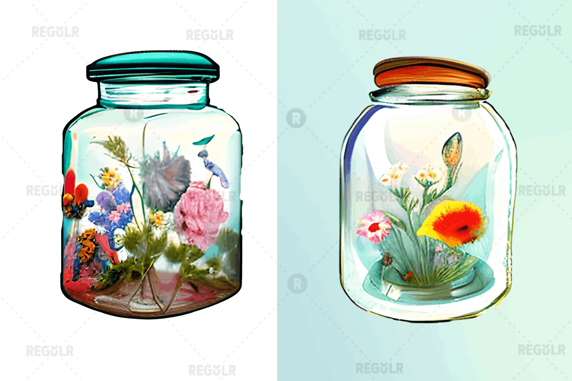 Watercolor Floral Jar Clipart Bundle