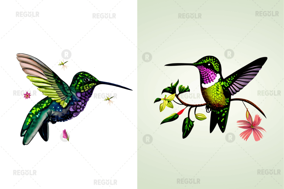 Watercolor Cute Hummingbird Clipart Bundle