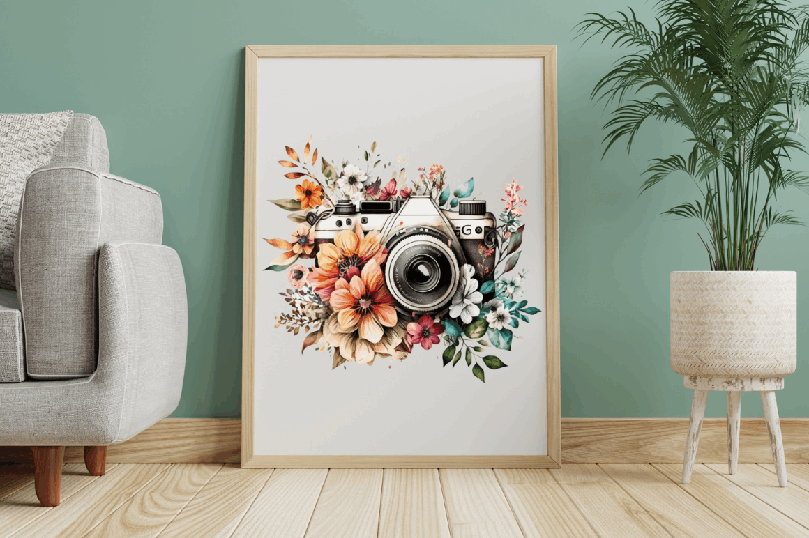 Watercolor Floral Camera Clipart Bundle
