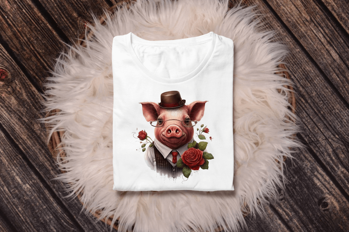 Watercolor Pig Gentlemen Clipart Bundle