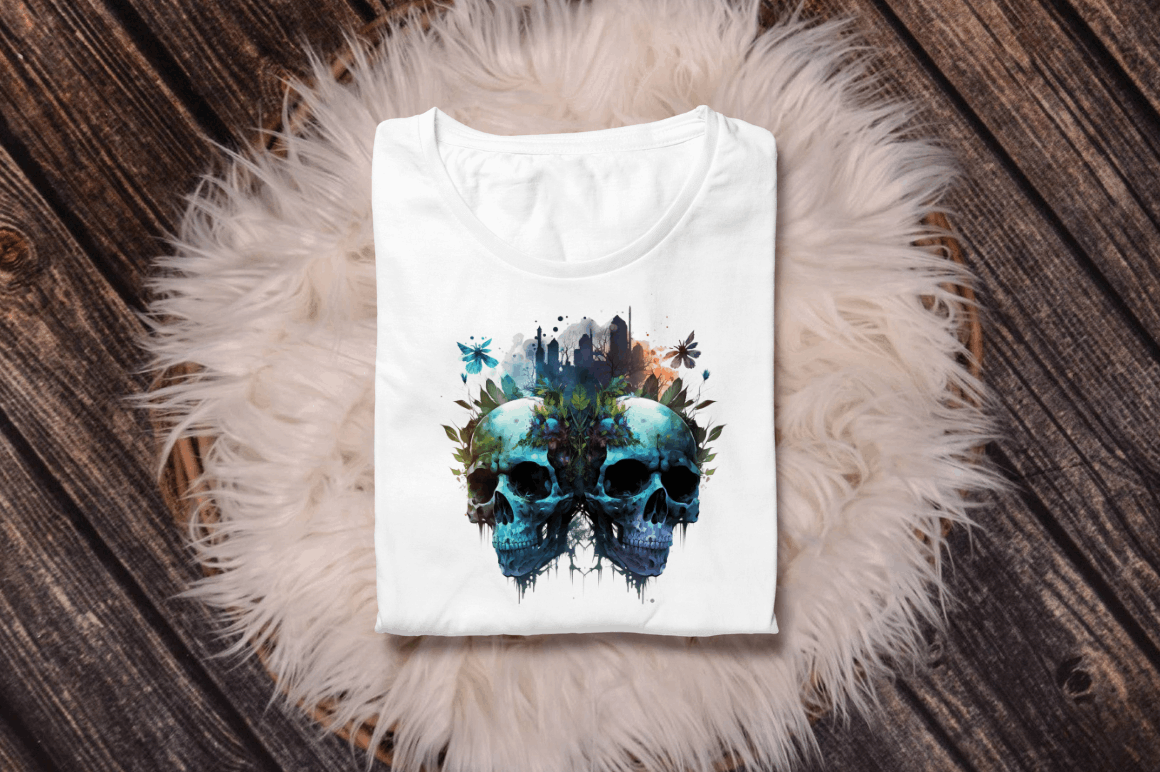 Watercolor Dark Skulls Gothic Nature Clipart Bundle
