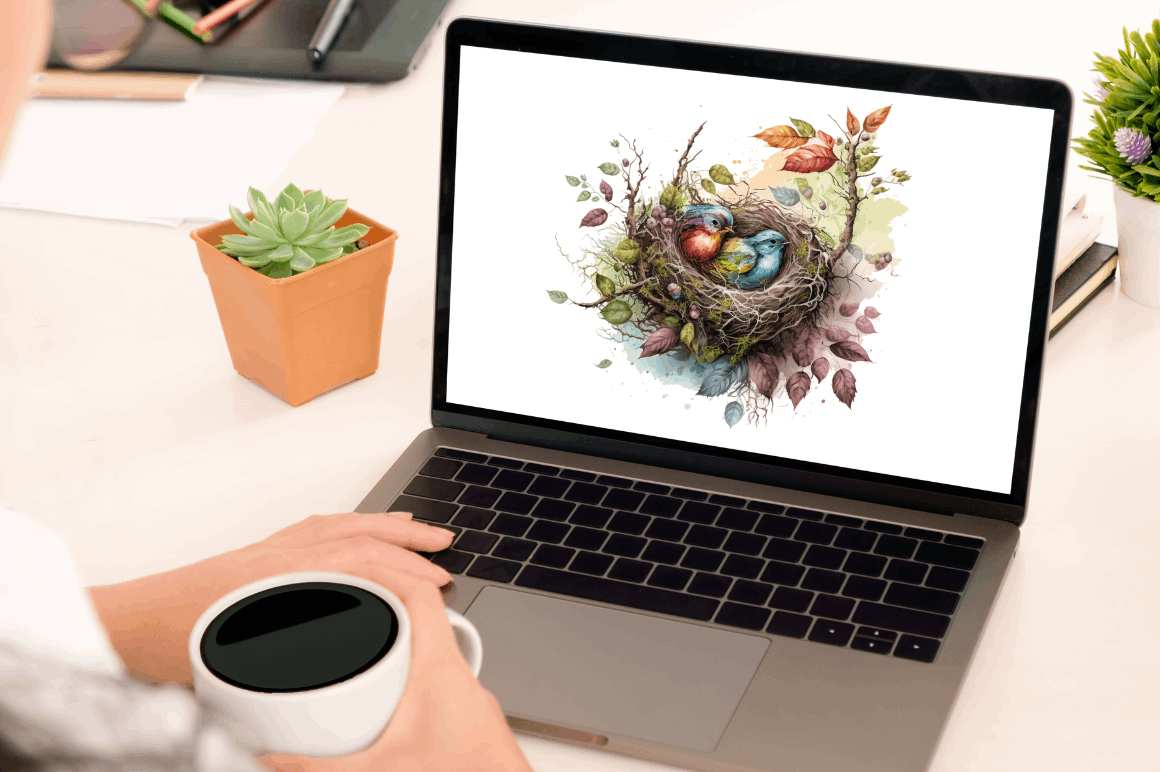 Watercolor Sparrow's Nest Clipart Bundle