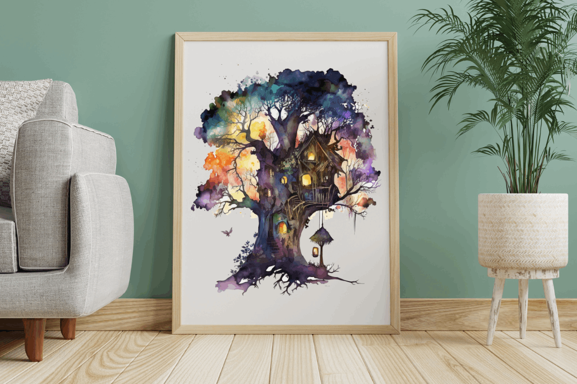 Watercolor Fairy Tree House Clipart Bundle