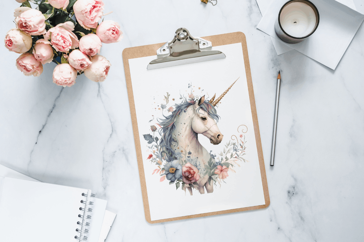 Watercolor Cute Unicorn Clipart Bundle