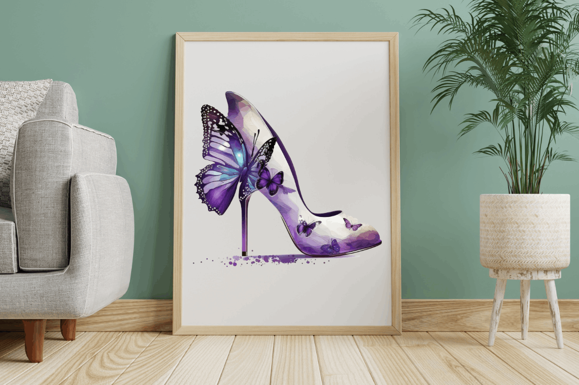 Watercolor Butterfly High Heels Clipart Bundle