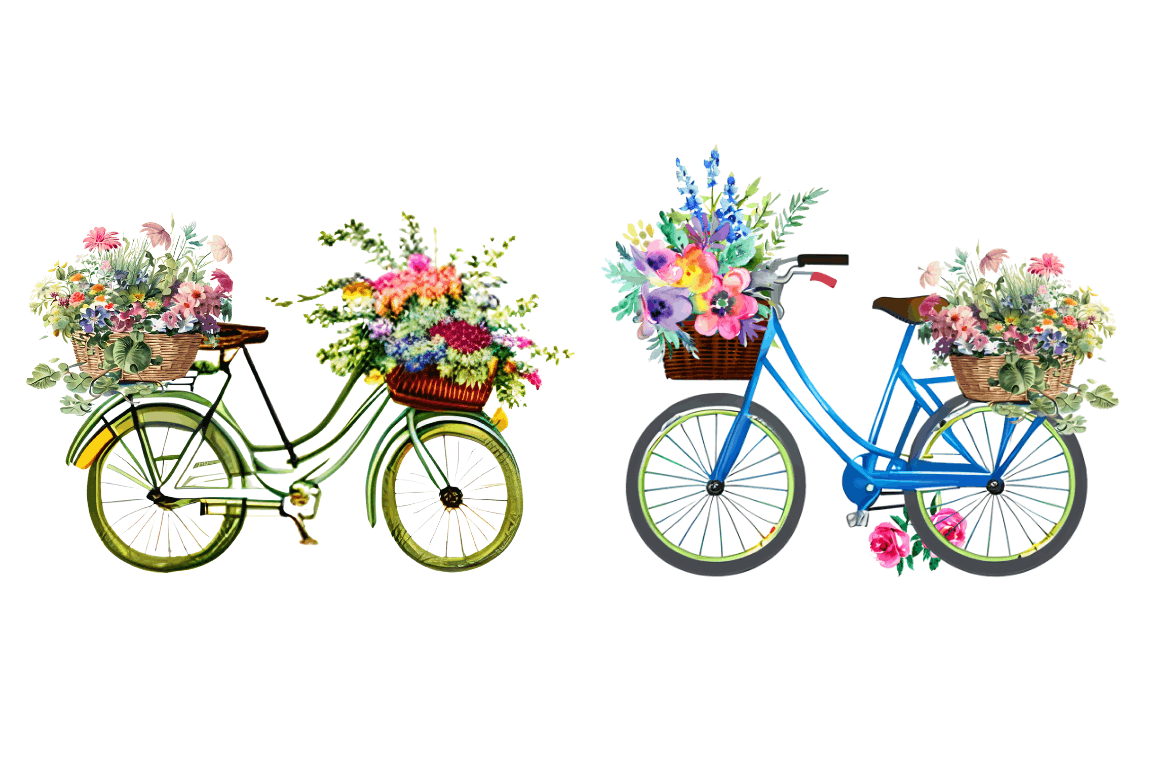 Watercolor Floral Bicycle Clipart Bundle