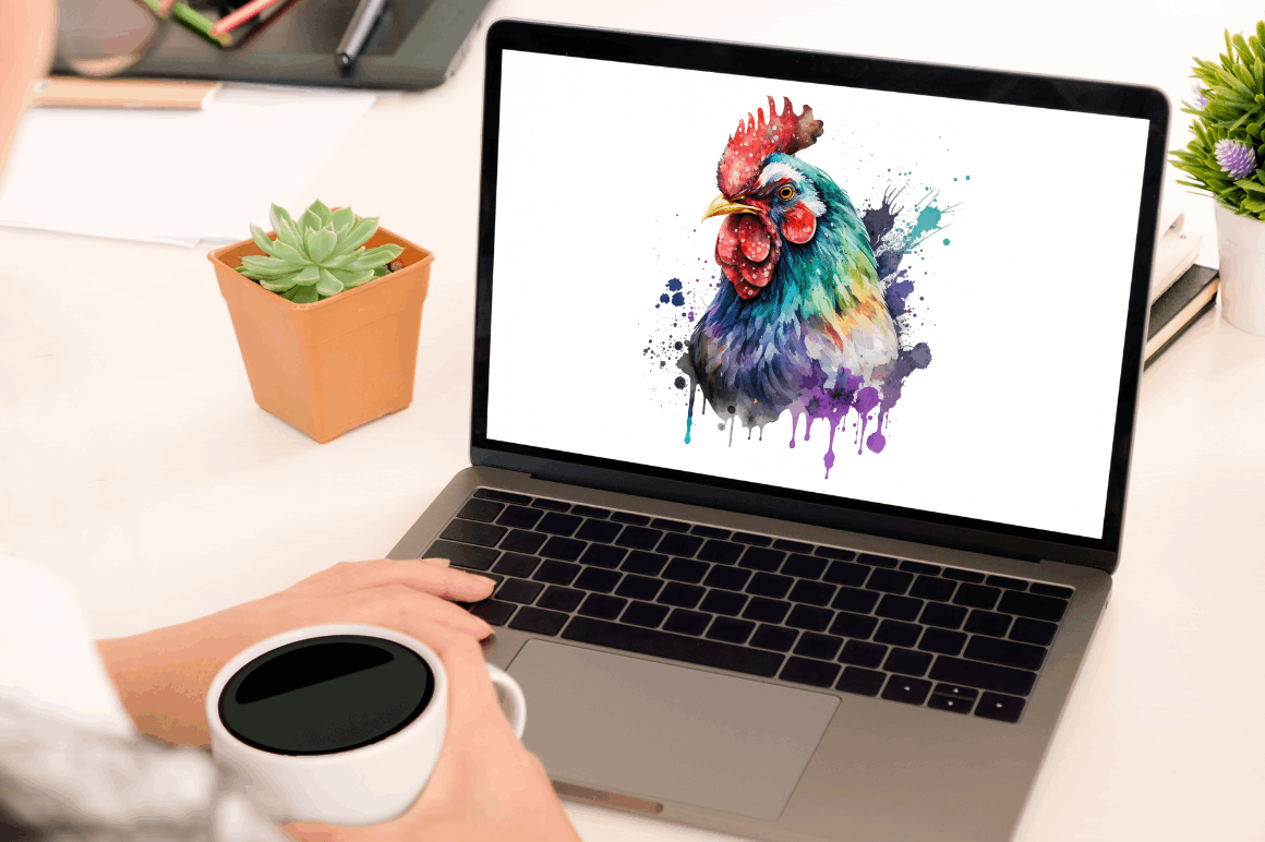 Watercolor Funny Chicken Clipart PNG Bundle