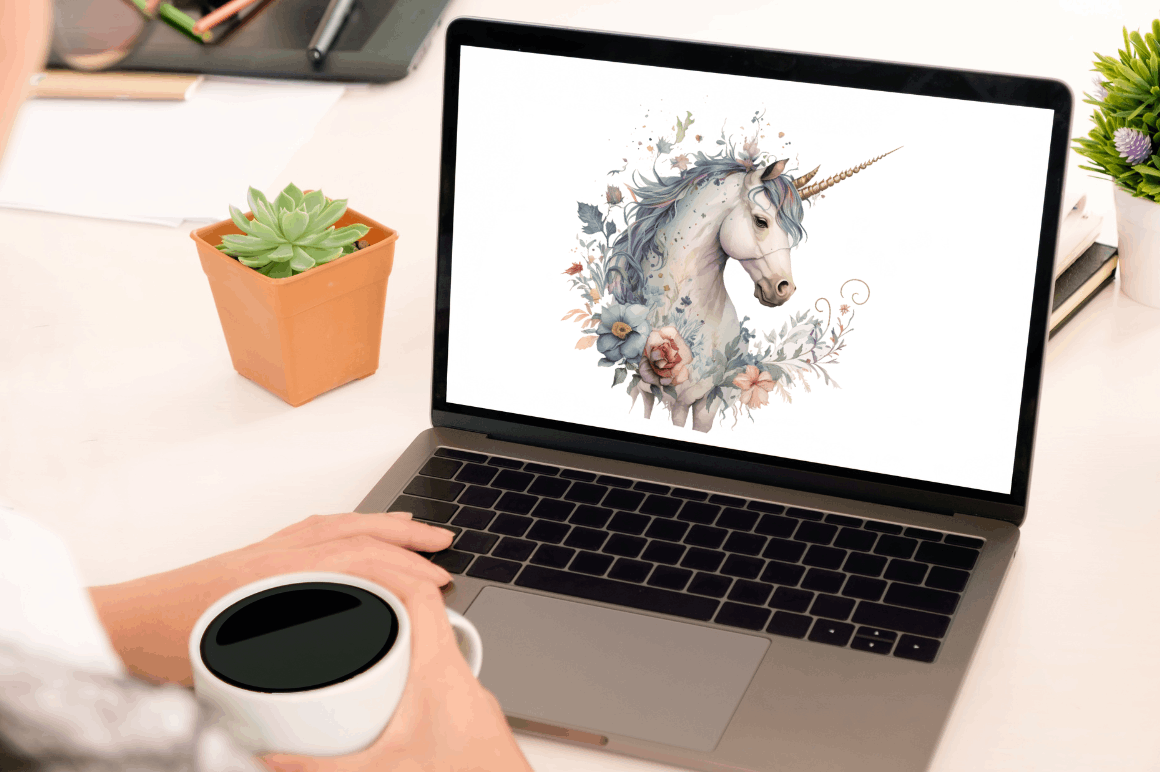 Watercolor Cute Unicorn Clipart Bundle