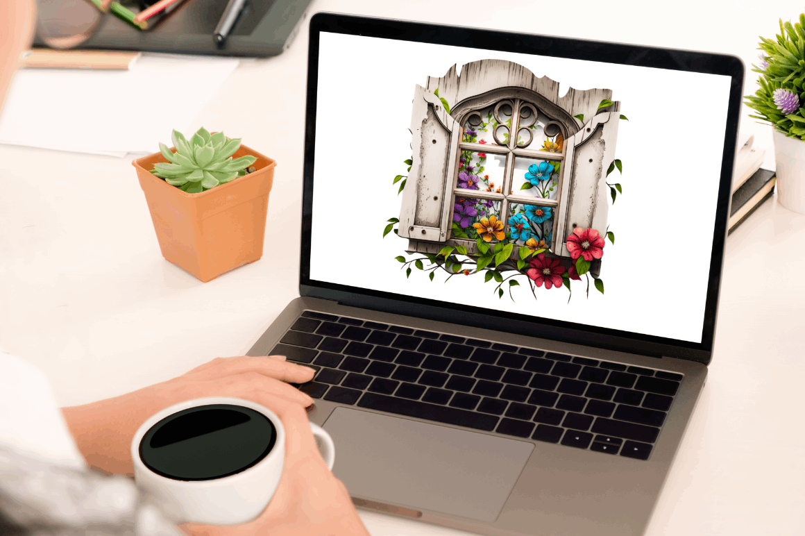 Watercolor Floral Window Clipart Bundle