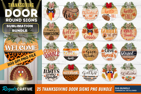 Thanksgiving Door Round Signs PNG Bundle