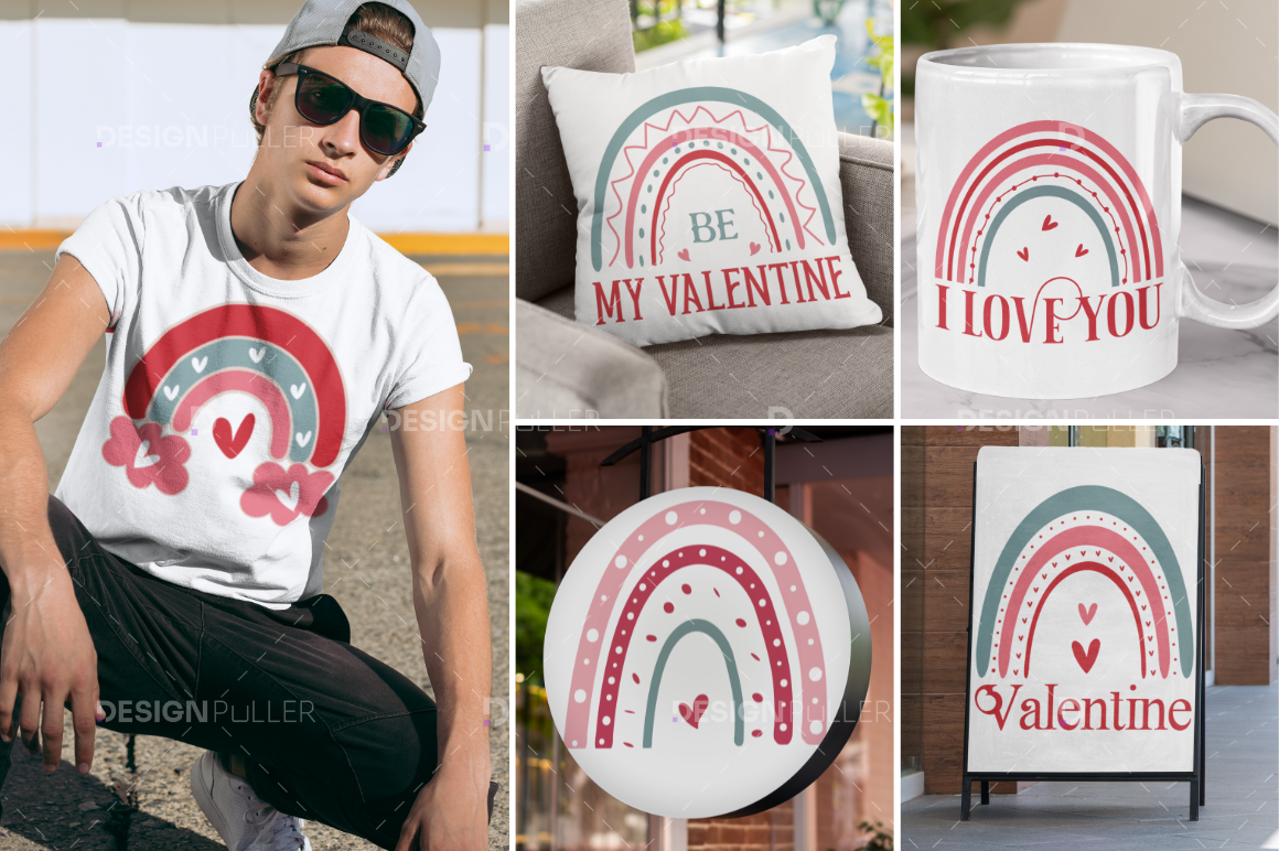 Boho Rainbow Valentine Design Bundle - 50 Designs