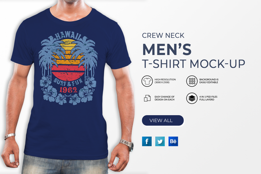 5 Editable Men’s Crew Neck T-Shirt Mock-Up Bundle – Realistic & Stylish Mock-Up Pack