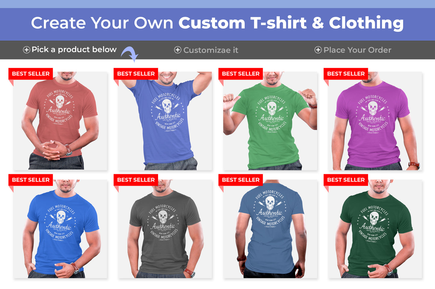 7 Fully Editable Men’s Crew Neck T-Shirt Mock-Ups Bundle