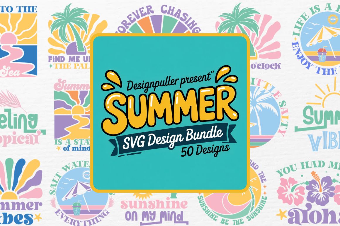 Summer SVG Bundle 50 Retro Beach & Groovy Vacation Designs