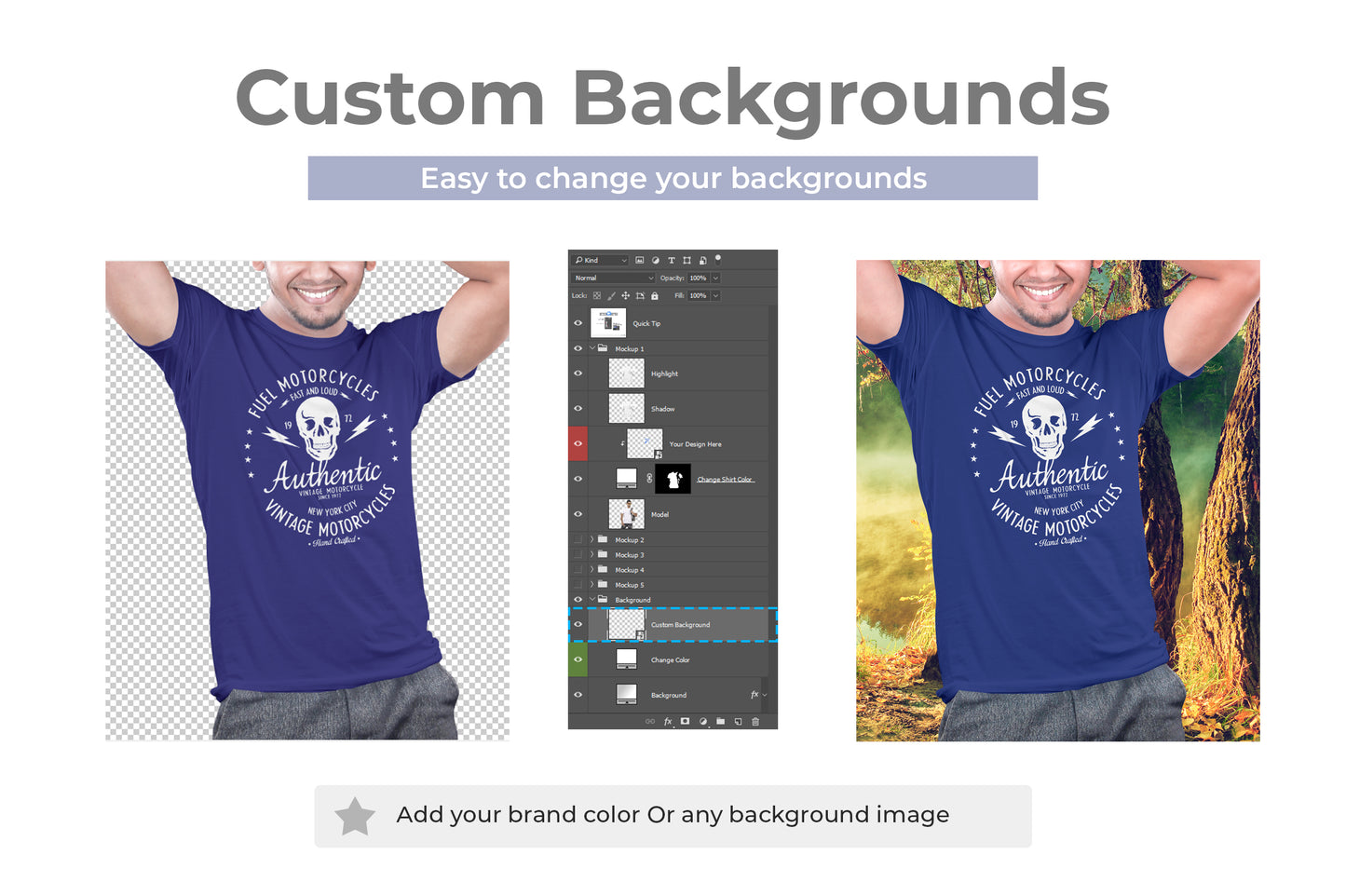 7 Fully Editable Men’s Crew Neck T-Shirt Mock-Ups Bundle