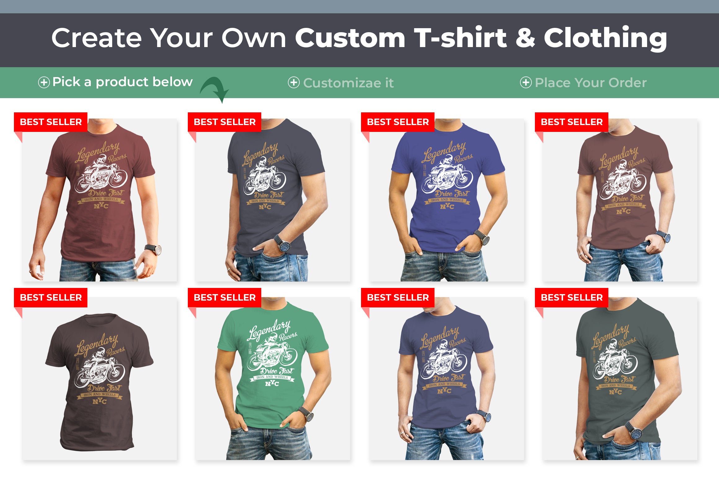 5 Editable Men's Crew Neck T-Shirt Mock-Ups Bundle