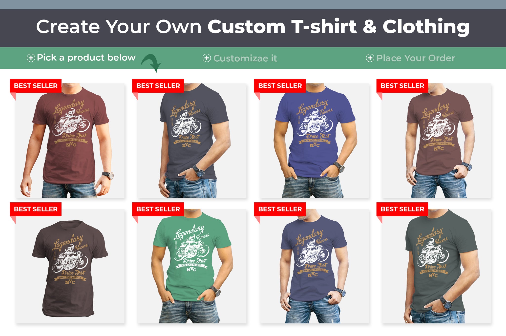 5 Editable Men's Crew Neck T-Shirt Mock-Ups Bundle
