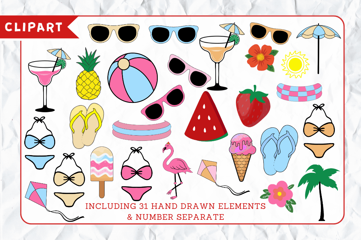 Summer Doodle Alphabet Bundle with Hand Drawn Clipart