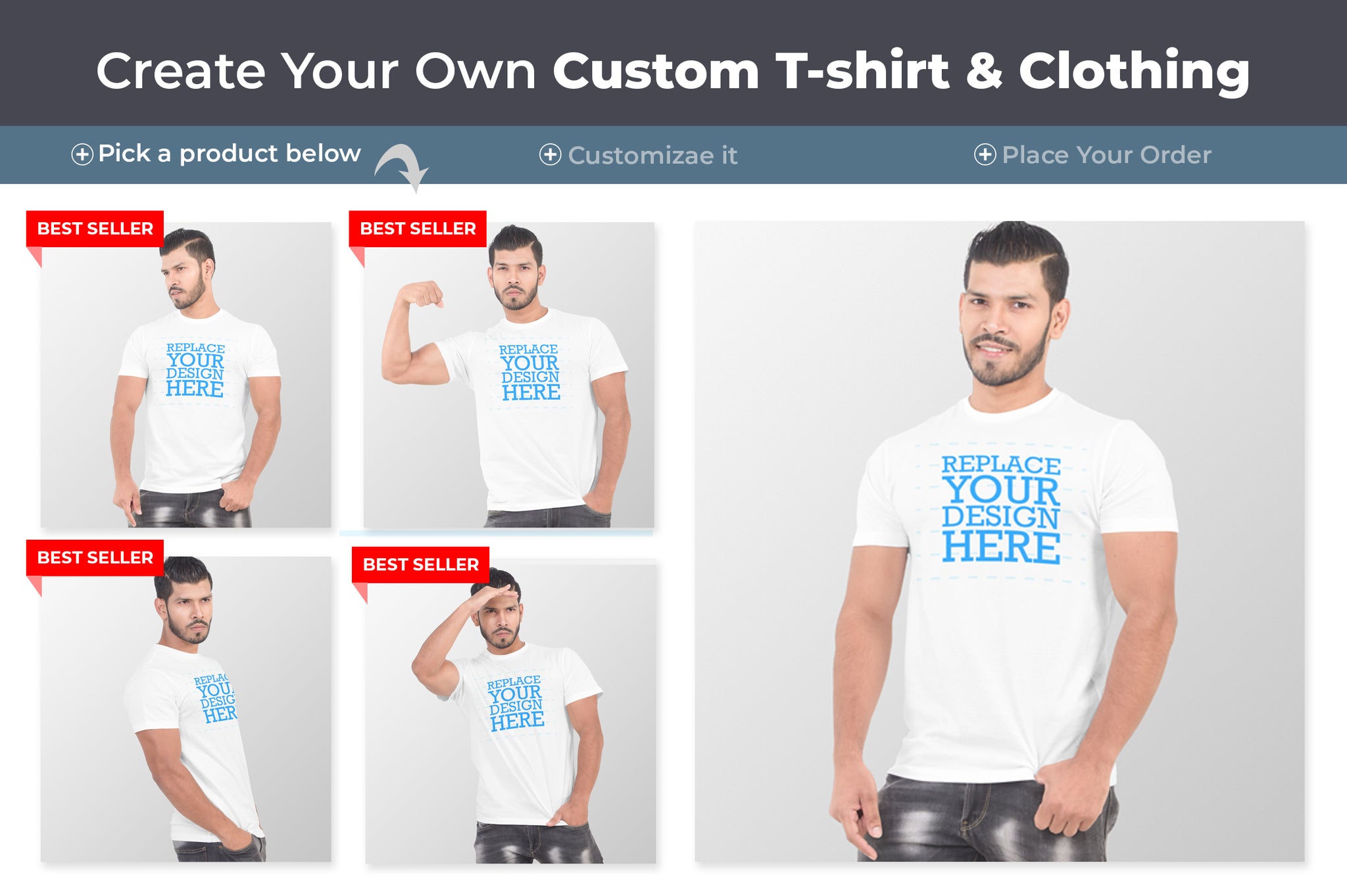 5 Editable Men’s T-Shirt Mock-Up Bundle – Realistic & Stylish Mock-Up Pack Vol-3