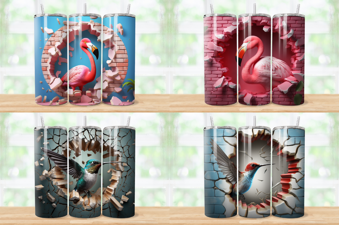 3D Birds Cracked Hole Tumbler Bundle