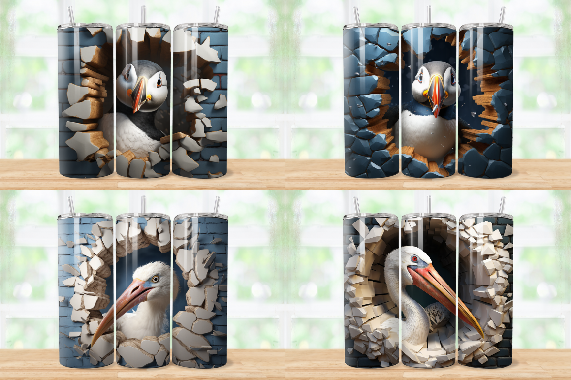 3D Birds Cracked Hole Tumbler Bundle