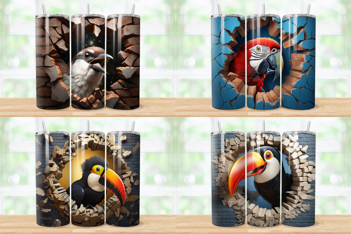 3D Birds Cracked Hole Tumbler Bundle