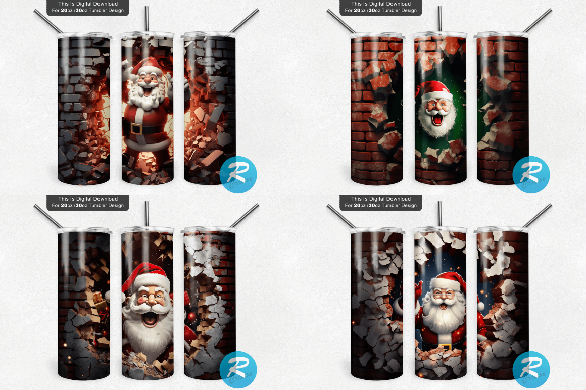 3D Christmas Santa Cracked Hole Tumbler Bundle