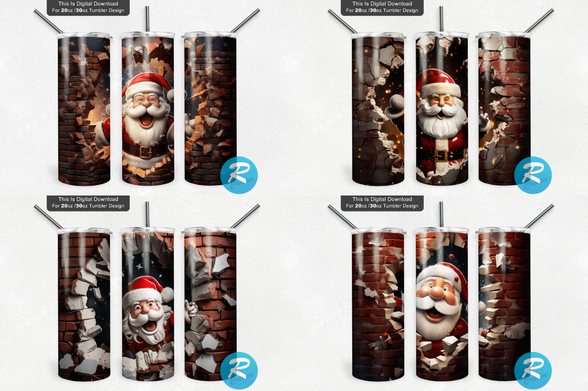 3D Christmas Santa Cracked Hole Tumbler Bundle