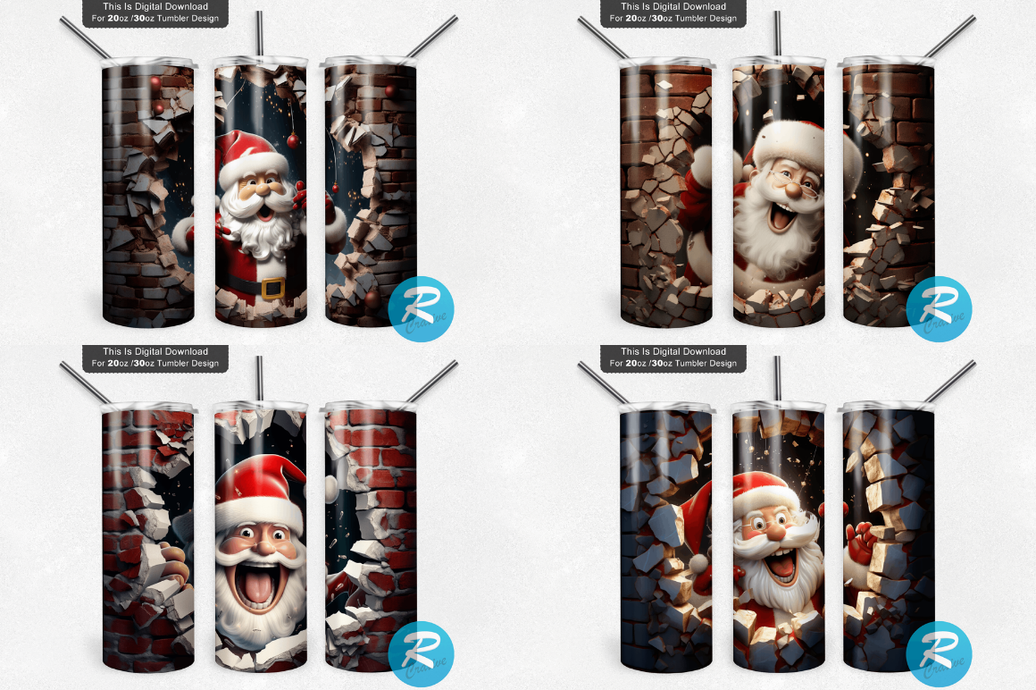 3D Christmas Santa Cracked Hole Tumbler Bundle