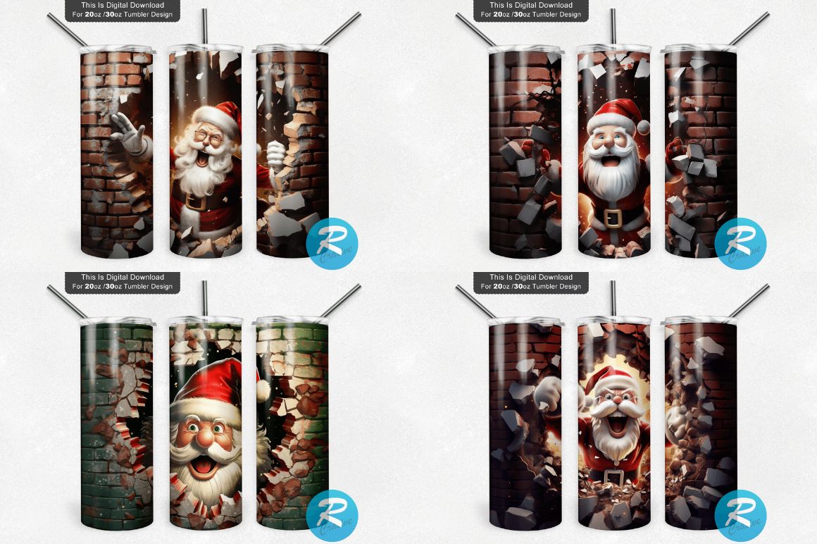 3D Christmas Santa Cracked Hole Tumbler Bundle