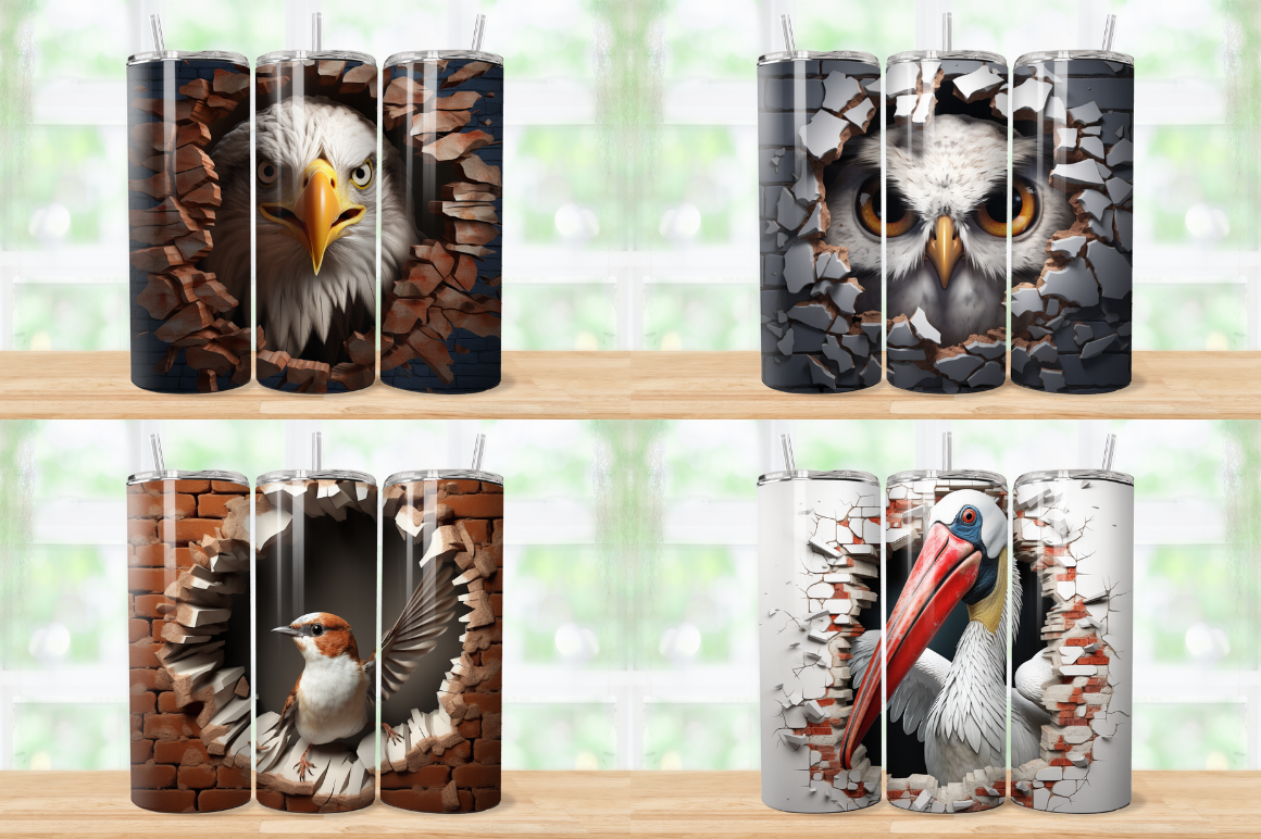 3D Birds Cracked Hole Tumbler Bundle