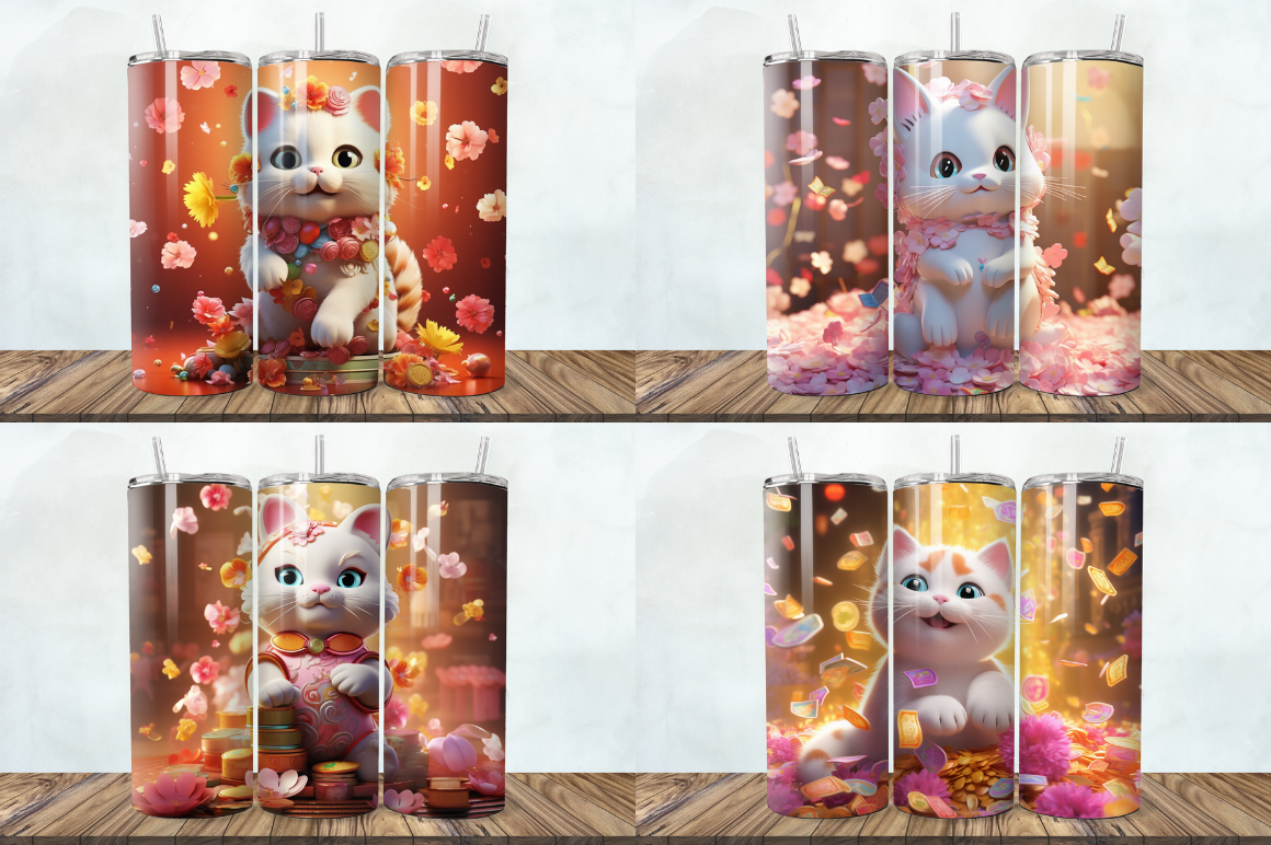 3D Fortune Cat Tumbler Bundle