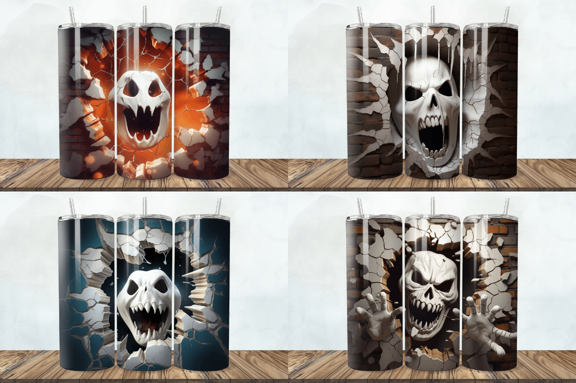 3D Halloween Ghost Cracked Hole Tumbler Bundle