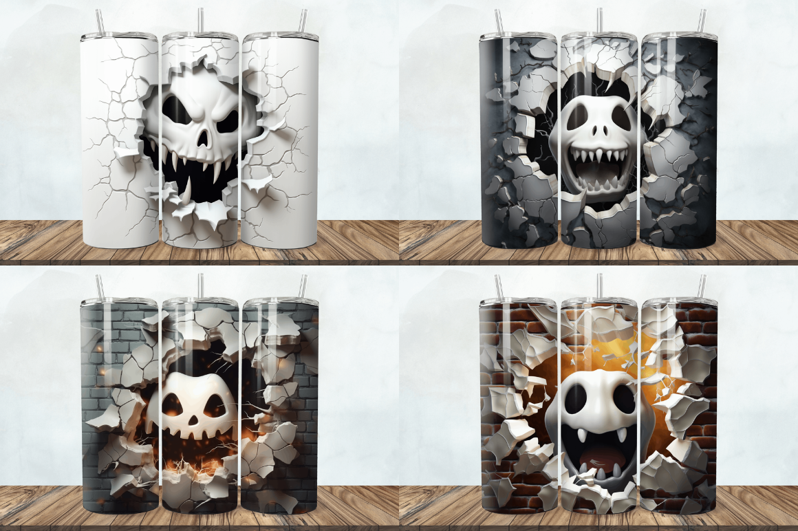 3D Halloween Ghost Cracked Hole Tumbler Bundle