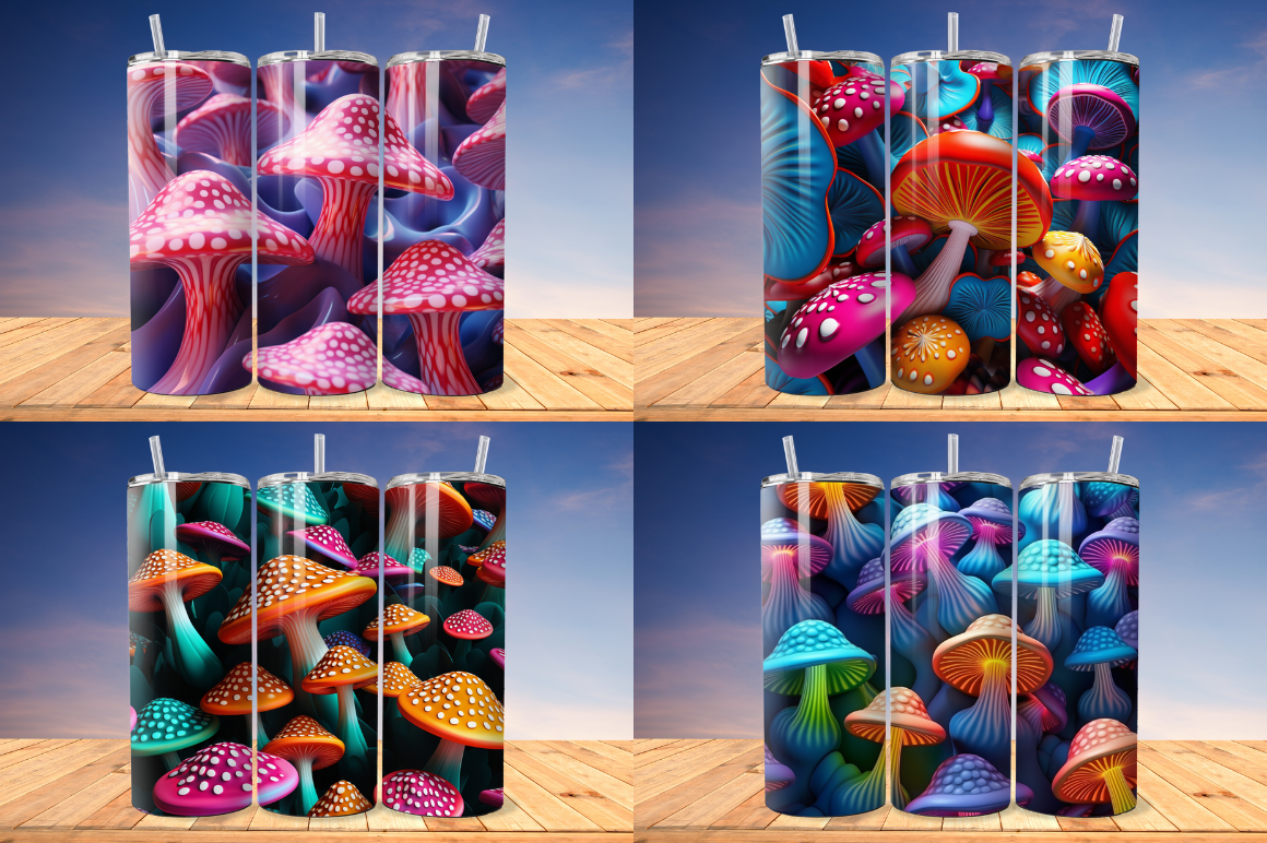 3D Mushroom  Seamless Pattern Tumbler Bundle