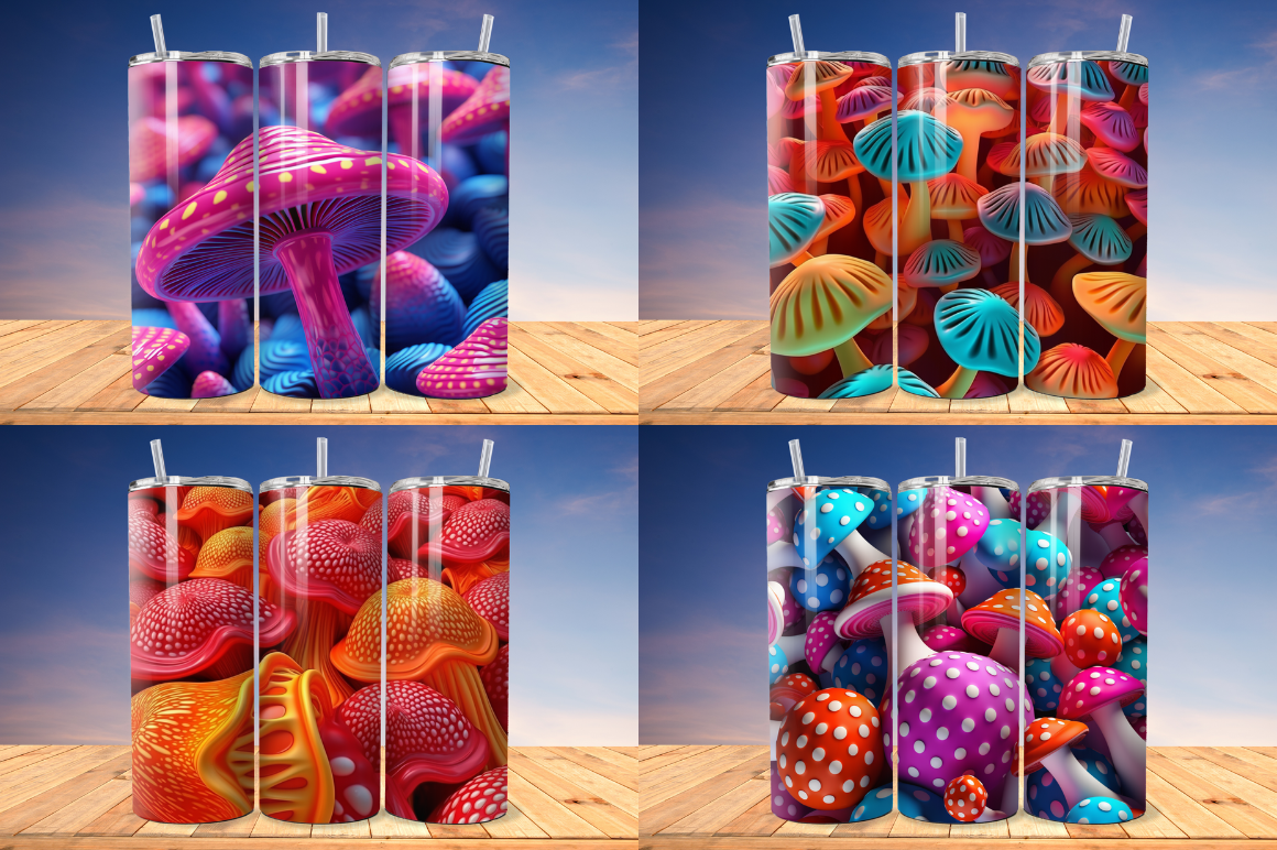 3D Mushroom  Seamless Pattern Tumbler Bundle