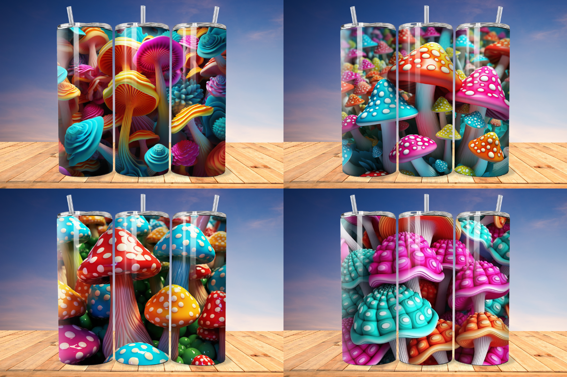 3D Mushroom  Seamless Pattern Tumbler Bundle